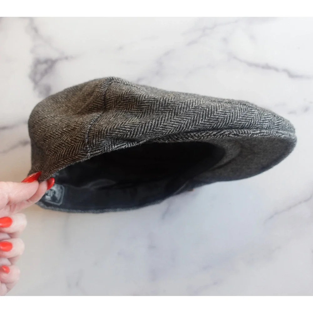 Major Wear Herringbone‎ Tweed Flat Cap Hat LXL Wool Blend Newboy British Ivy